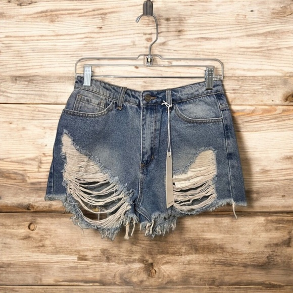 Nature Denim High Rise Distressed Ripped Blue Jean Cut Off Shorts Size M NWT - Picture 1 of 8